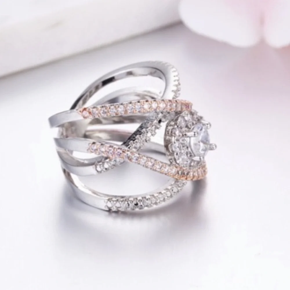 💯 NEW 925 STERLING SILVER ROSE GOLD DIAMOND RING, CUTE RING, SHINY RING. - Picture 5 of 5